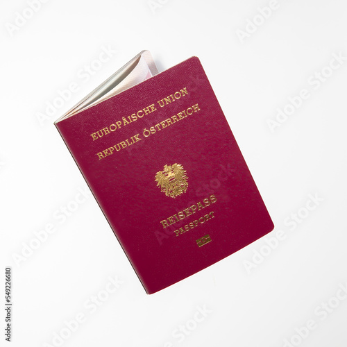 Official passport of Austria on white background, Text saying