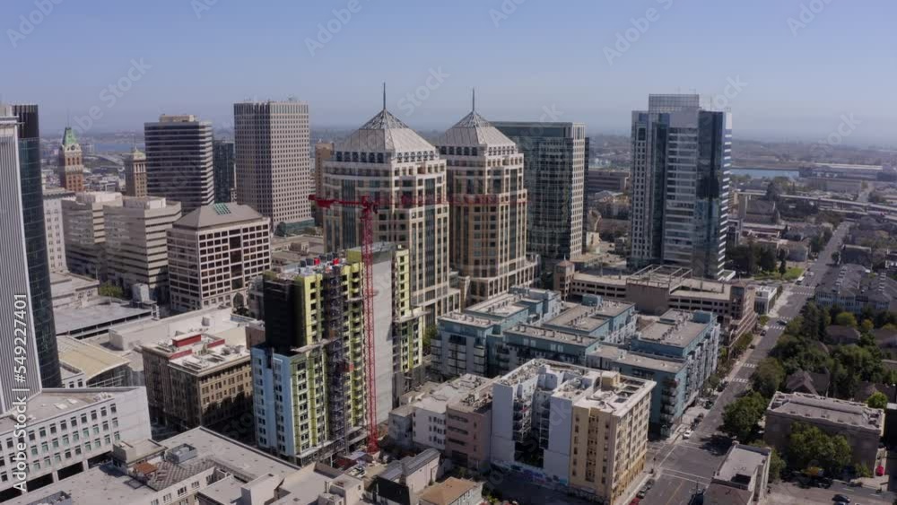 Afternoon skyline aerial view of the urban core of downtown Oakland, California, USA. Afternoon skyline aerial view of the urban core of downtown Oakland, California, USA.
