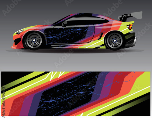 Car wrap design vector. Graphic abstract stripe racing background kit designs for wrap vehicle  race car  rally  adventure and livery