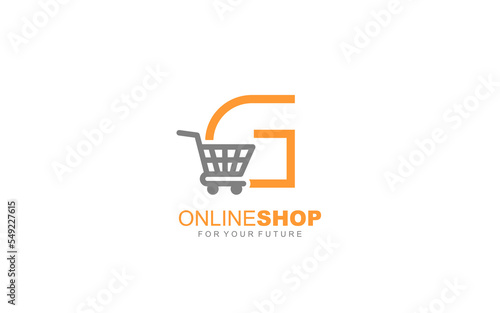 G logo ONLINESHOP for branding company. trolley template vector illustration for your brand.