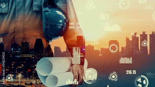 Bilde på lerret Future building construction and inventive engineering project concept with HUD hologram graphic design