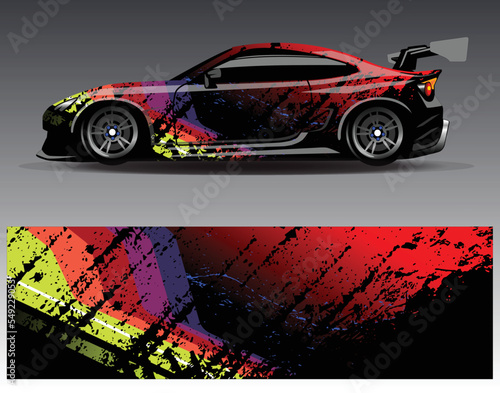 Car wrap design vector. Graphic abstract stripe racing background kit designs for wrap vehicle  race car  rally  adventure and livery