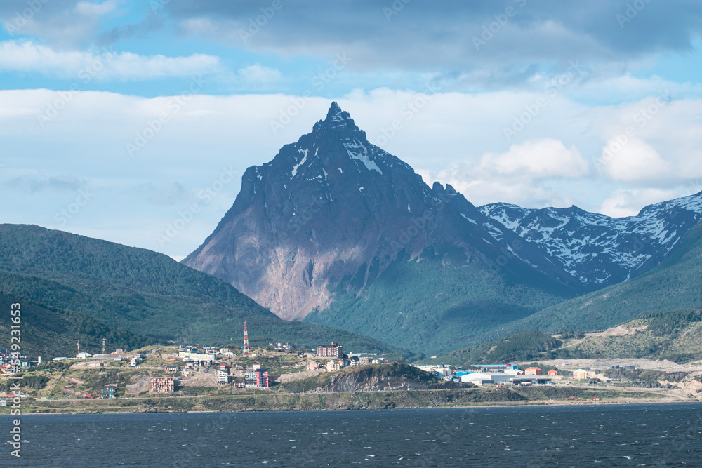 View of the Martial Mountains, seen from the Beagle Channel.  Outside the city of Ushuaia, Argentina. 
