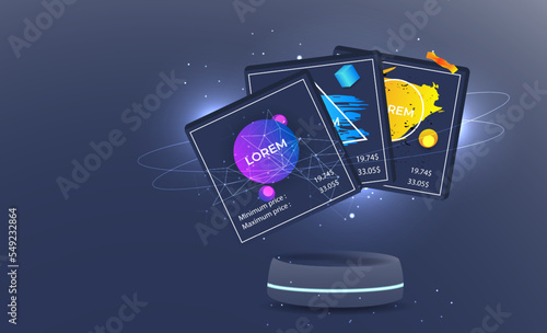 Concept of NFT ,non-fungible token with network vector on dark background. Vector illustration concept nft banner for website. Non-renewable token. Vector illustration.