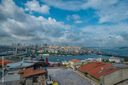 Istanbul, Turkey, June 7, 2015: Image of Istanbul with Galata Bridge and Halic Metro Bridge on a cloudy day.