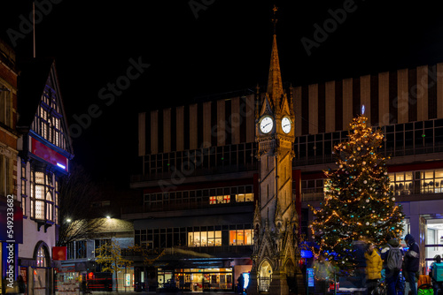 View of night Leicester, a city in England’s East Midlands region, in Christmas time photo