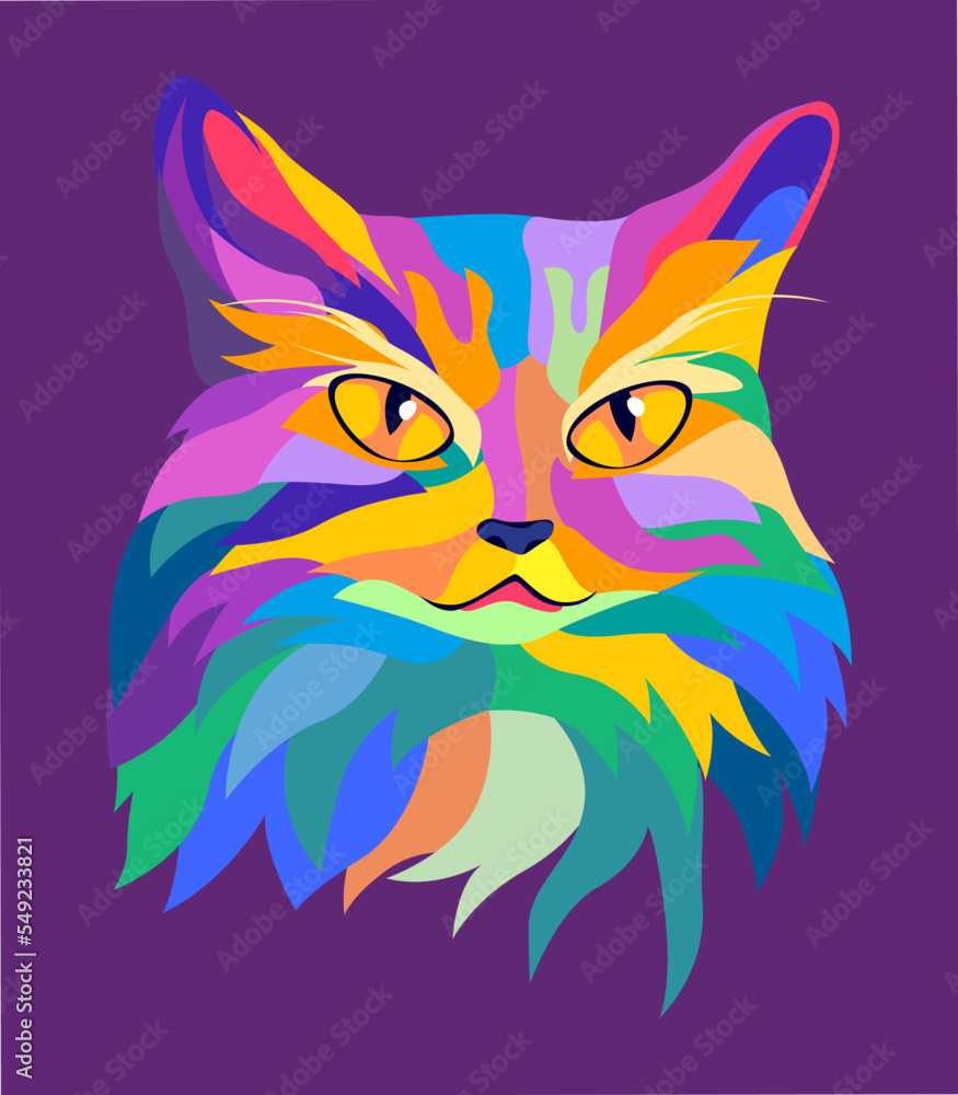 Pop art style Norwegian Forest Cat head illustration