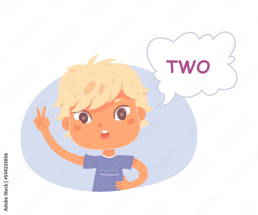 Kid counting to two, cute preschool boy inside blue figure showing two fingers gesture Kid counting to two, cute preschool boy inside blue figure showing two fingers gesture