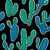 Mexican cactus seamless pattern. Desert plant, mexico cacti flower and tropical home plants