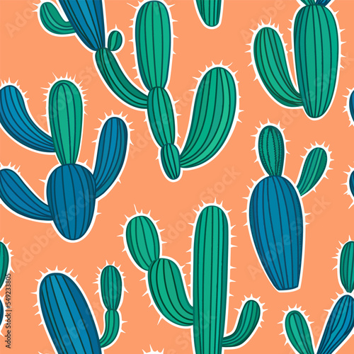 Mexican cactus seamless pattern. Desert plant, mexico cacti flower and tropical home plants