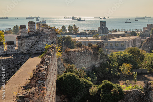 Canvas Print ruins of the castle  and city walls in the Istanbul, Turkey