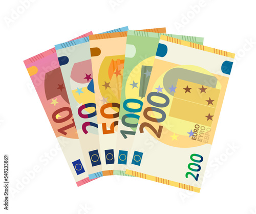 Euro paper money fan, banknotes stack of different denomination, 10 20 50 100 200 euros