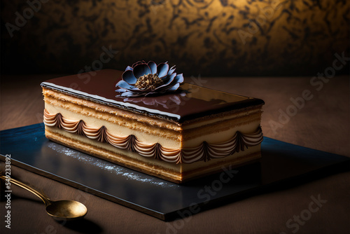 Fotografie, Obraz french opera cake in a parisian patisserie