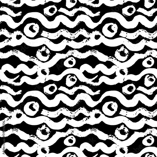 Seamless Grunge Waves Hand Drawn Sea Style Pattern. © anya babii