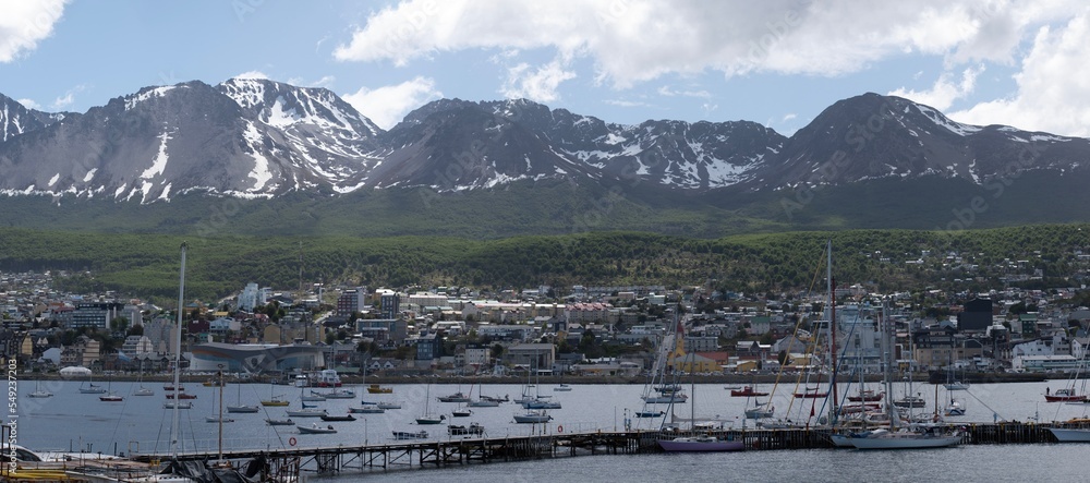 The city of Ushuaia, Argentina, where the Andes mountains meet the Ocean. 