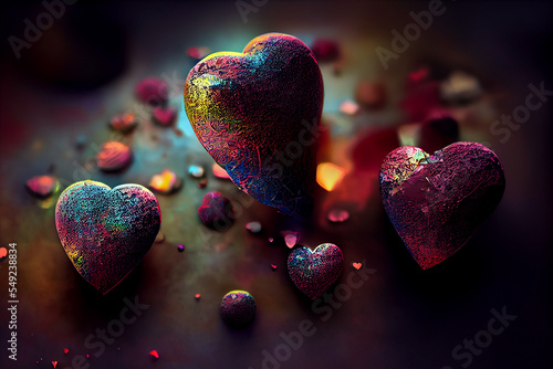 Heart illustration collection, love symbol icon set, neon heart. Background image. Wallpaper.