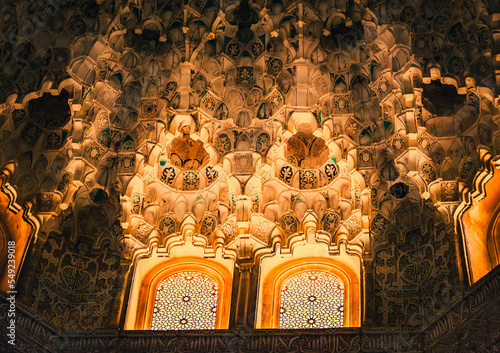 Ceiling detail of Alhambra Palace in Granada, Spain
