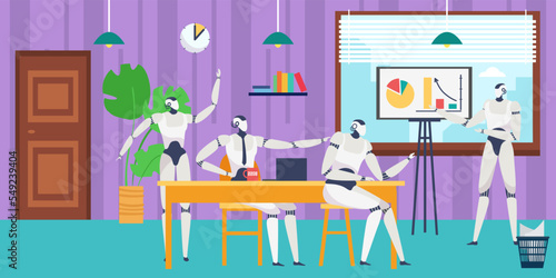 Wallpaper Mural Robot meeting at flat modern office, cyborg at desk design, vector illustration. Robotic intelligence team have corporate communication. Torontodigital.ca