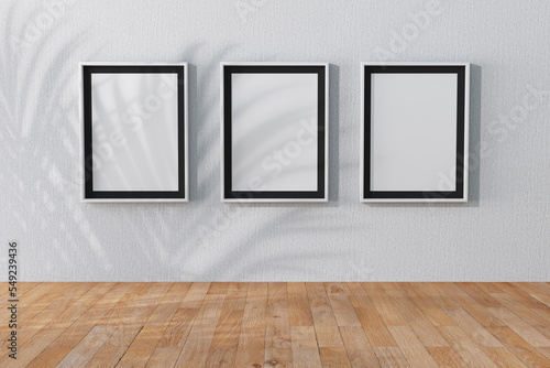 White Blank Placard Mockup Picture Photo Frames in Abstract Empty Room Art Gallery Museum. 3d Rendering © doomu