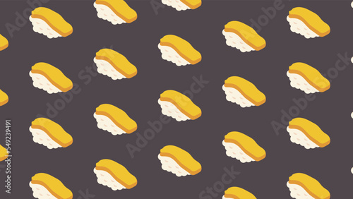Japanese food design background pattern, tamago, wasabi and salmon