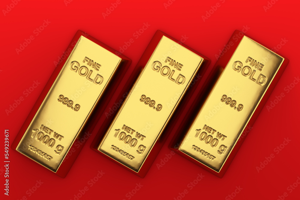 Bank or Financial Concept. Three Golden Bars. 3d Rendering Bank or Financial Concept. Three Golden Bars. 3d Rendering