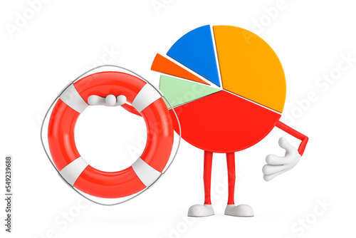 Info Graphics Business Pie Chart Character Person with Life Buoy. 3d Rendering © doomu