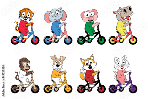 cute animal cartoon ride bicycle