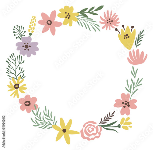 Flower branch frame. Circular floral summer decoration
