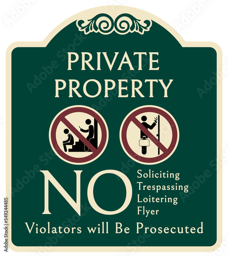 decorative private property sign no trespassing warning sign