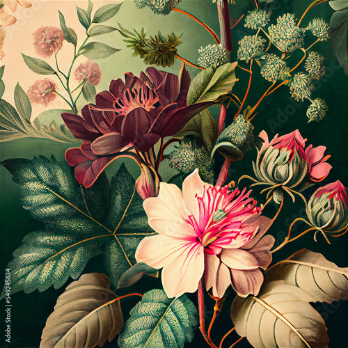 Obraz na plátně Vintage botanic floral background