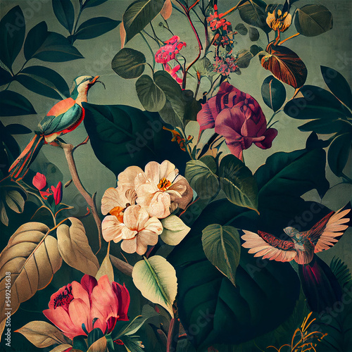 Fotografie, Obraz Vintage botanic floral background