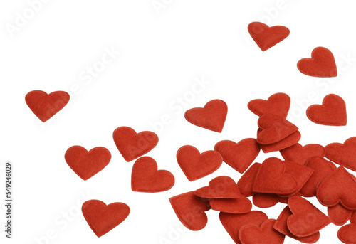 Red felt hearts pile valentine and love border isolated on transparency  photo png file