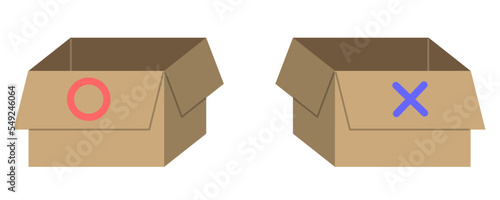 まるばつが書かれたダンボール箱のイラストセット