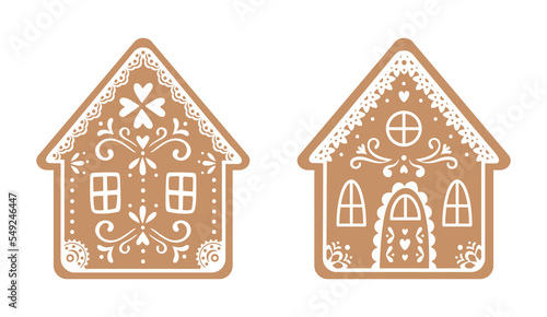 Set of gingerbread houses. Christmas cookies.