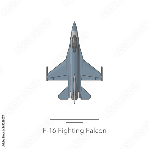 F-16 Fighting Falcon outline colorful icon. Isolated fighter jet on white background. Vector illustration