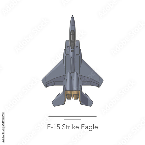 F-15 Strike Eagle outline colorful icon. Isolated fighter jet on white background. Vector illustration