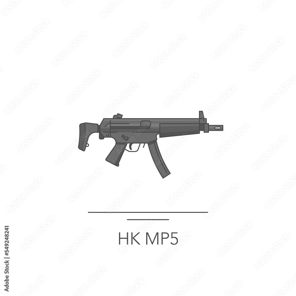 HK MP5 outline colorful icon. Isolated submachine gun on white background. Vector illustration