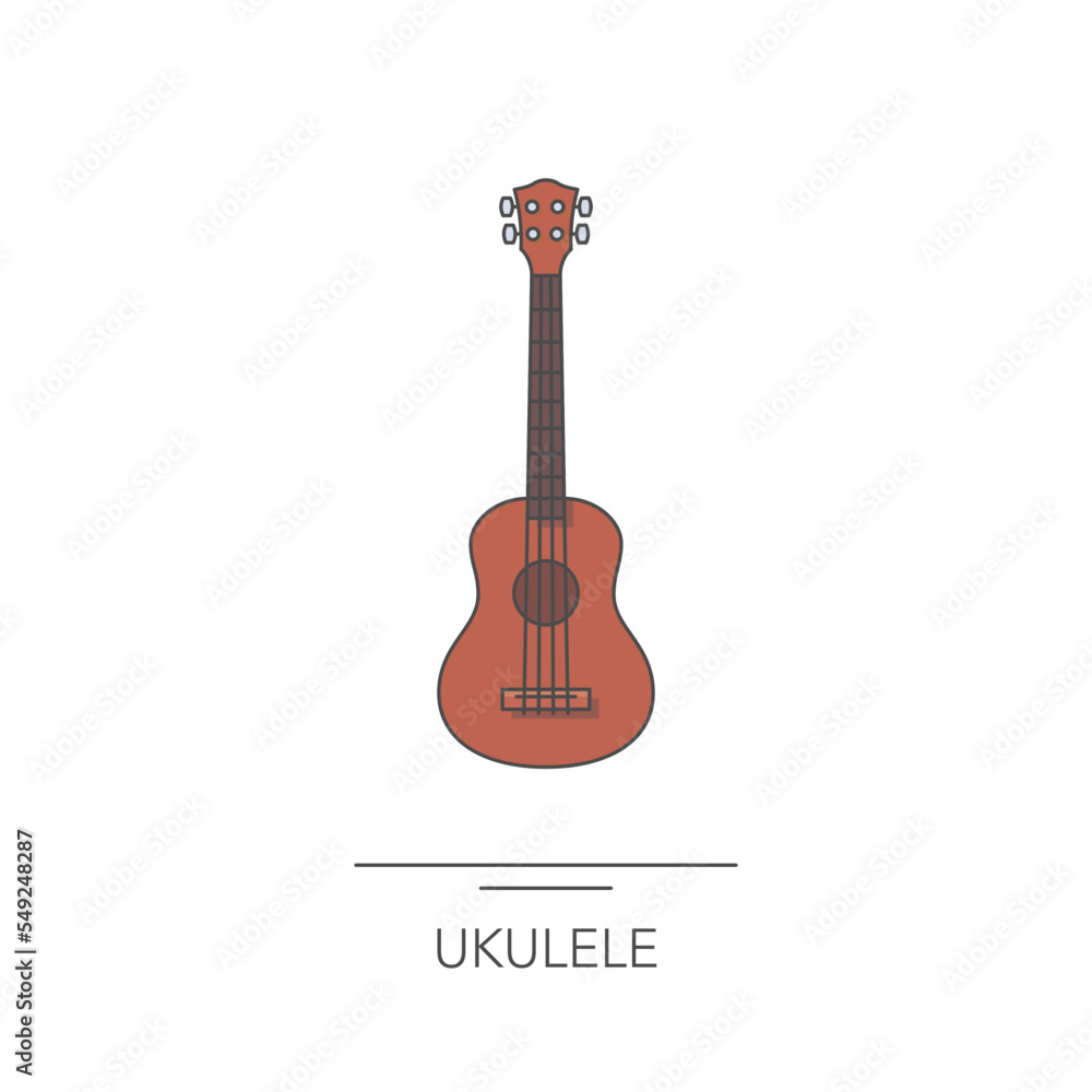 Ukulele guitar outline colorful icon. Vector illustration