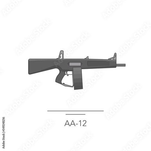 AA-12 outline colorful icon. Isolated shotgun on white background. Vector illustration