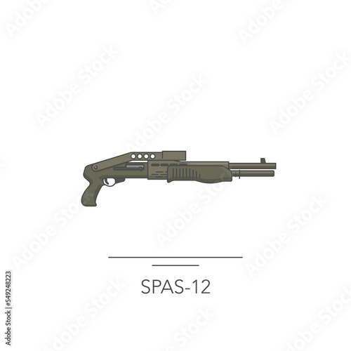 SPAS-12 outline colorful icon. Isolated shotgun on white background. Vector illustration