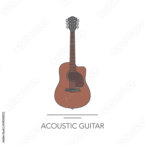 Acoustic guitar outline colorful icon. Vector illustration