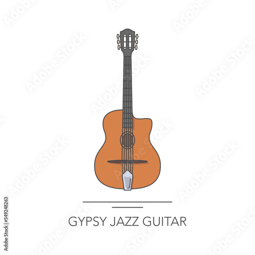 Gypsy jazz guitar outline colorful icon. Vector illustration