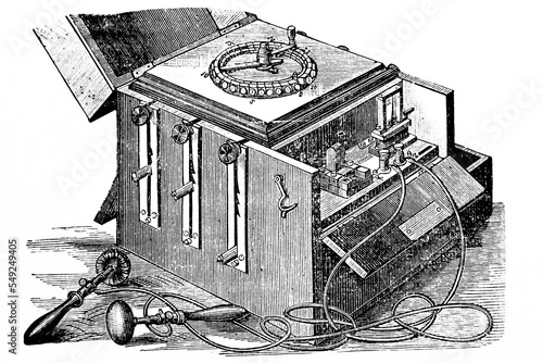 Electrotherapy device for the nervous system - 1897 Vintage Engraved Illustration