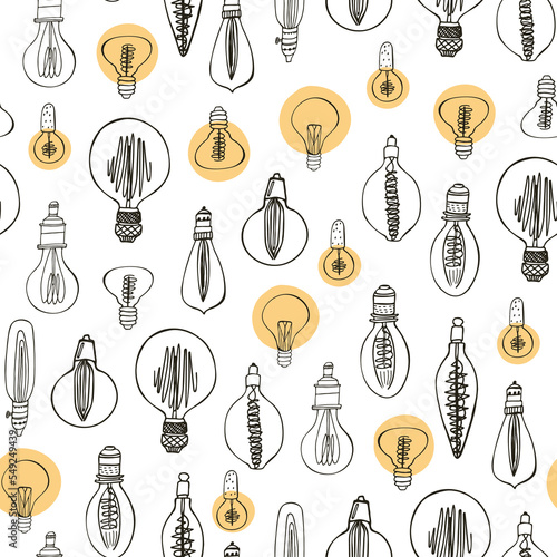 Light bulb vector seamless pattern.
