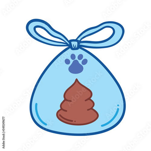 Dog pet poop plastic bag vector illustration icon with simple flat art style isolated on plain white background. Colored animal cartoon feces drawing.