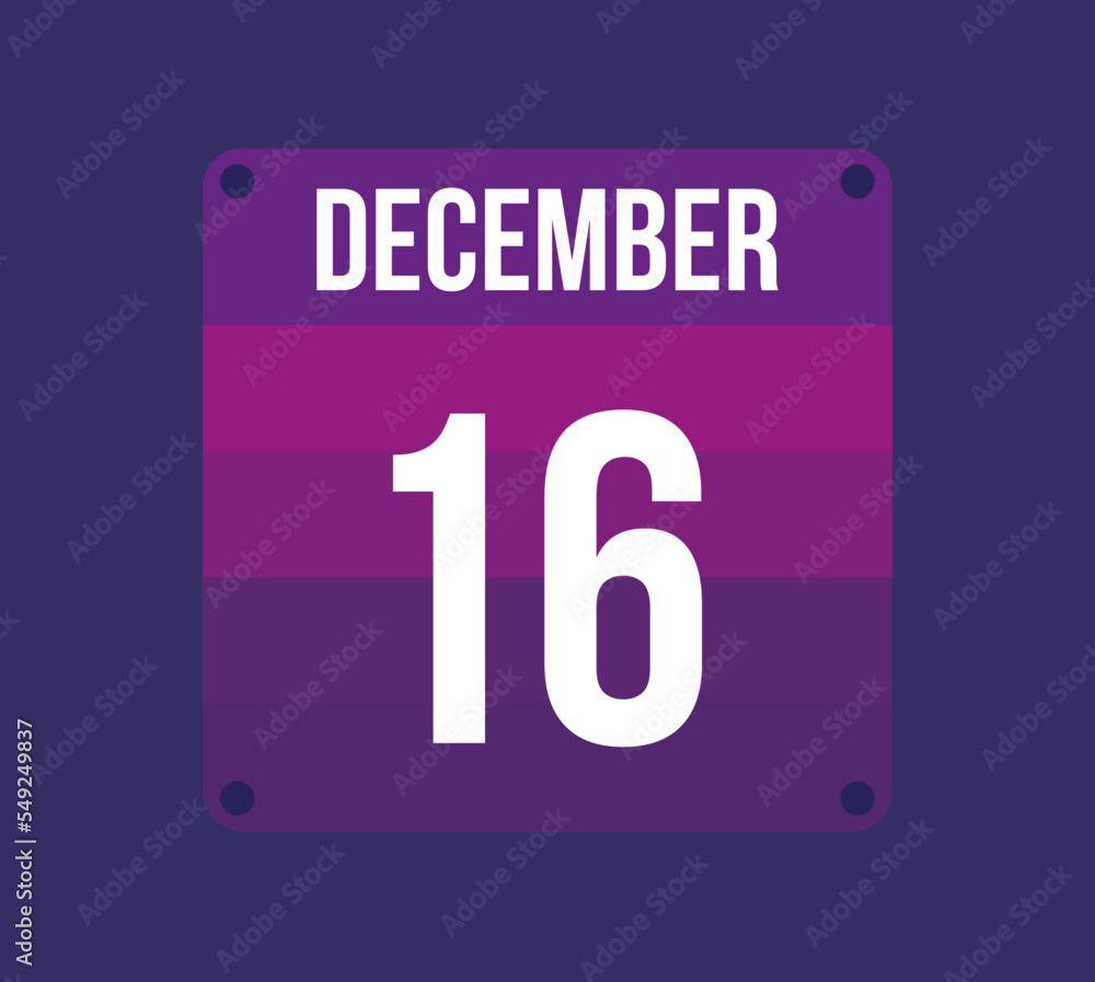 16 december calendar date. Calendar icon for december. Banner for holidays and special dates 16 december calendar date. Calendar icon for december. Banner for holidays and special dates