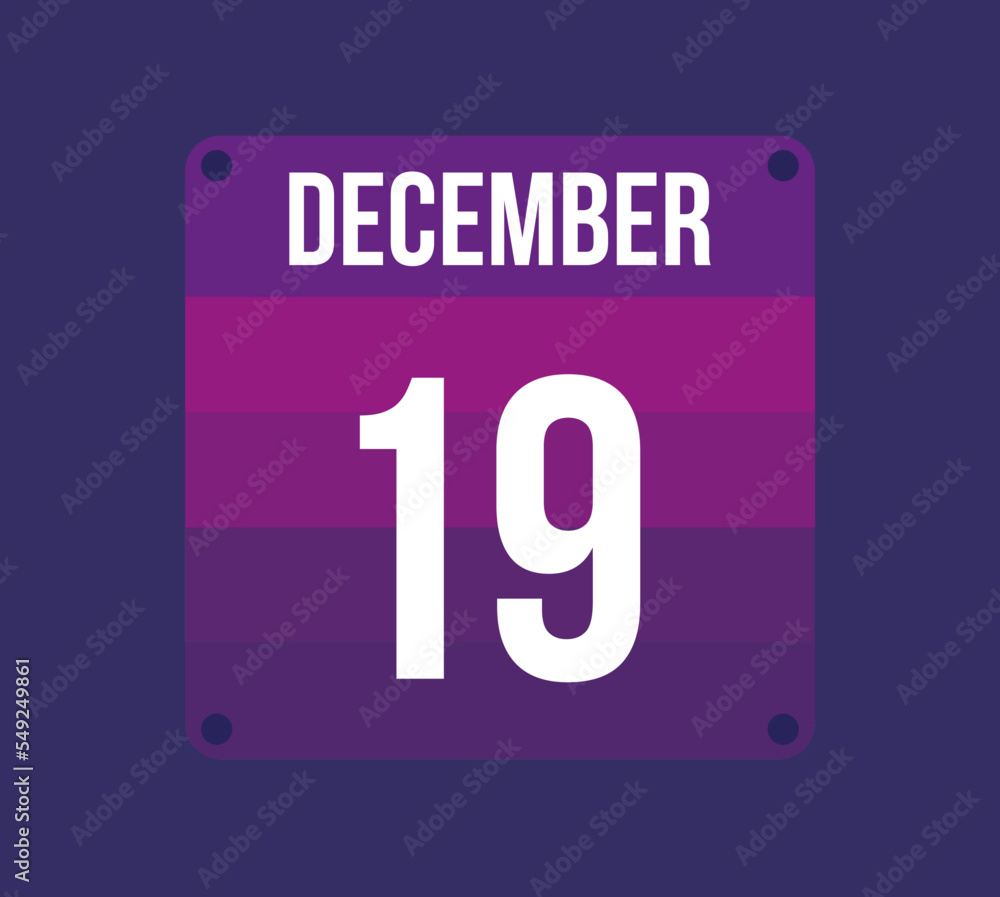 19 december calendar date. Calendar icon for december. Banner for holidays and special dates 19 december calendar date. Calendar icon for december. Banner for holidays and special dates