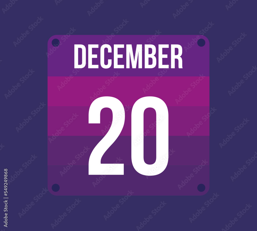 20 december calendar date. Calendar icon for december. Banner for holidays  and special dates Stock Vector | Adobe Stock