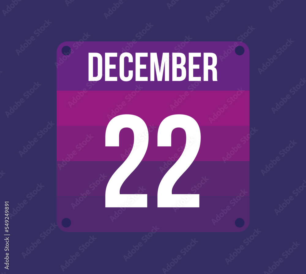 22 december calendar date. Calendar icon for december. Banner for holidays and special dates