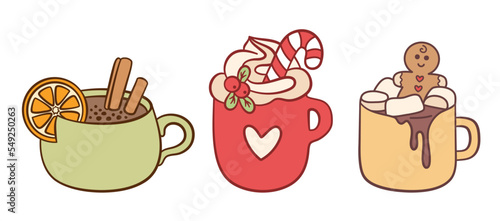 Set of Hot Chocolates. Hot Cocoa. Christmas drinks.